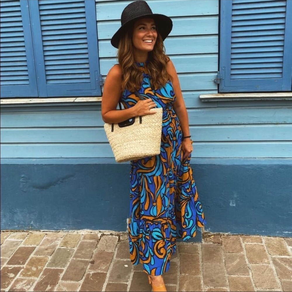New Zara Maxi Dress Blue Orange - Picture 4 of 15